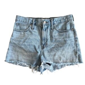 Madewell The Perfect Jean Short Light Wash High Rise Raw Hem Denim Size 30